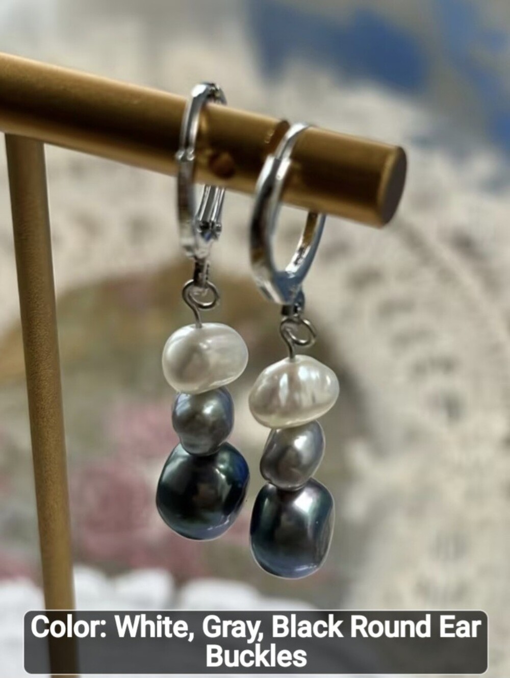 🩶🤍NEW🩶🤍 BEAUTIFUL!! TRI-COLOR Ombre FRESHWATER PEARL Dangle Earrings